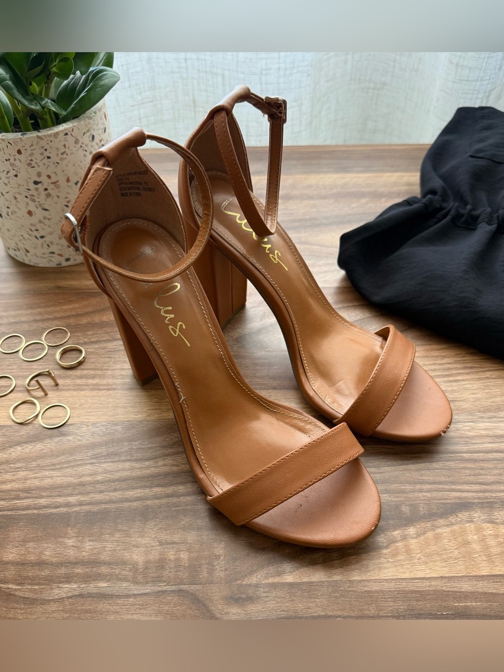 Taylor Camel Ankle Strap Heels Size 6.5